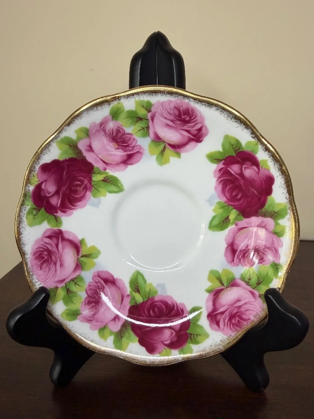 Vintage Royal Albert Old English Rose Bone China Teacup Saucer Set Gilt Gold Rim
